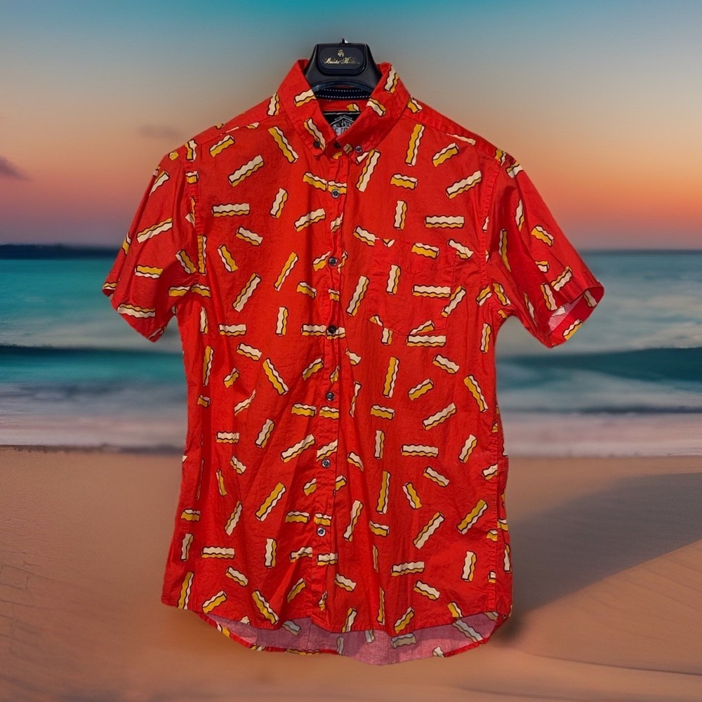Five Points Slim Fit Flex Shirt Men M Crinkle Cut‎ French Fries Short Sleeve